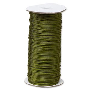 Cord, Satinique™, satin, olive green, 2mm regular. Sold per 400-foot spool.