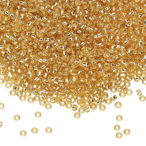 Seed bead, Miyuki, glass, pkg/25g, #11 rocaille, transparent silver-lined gold, (RR-3). image number 0