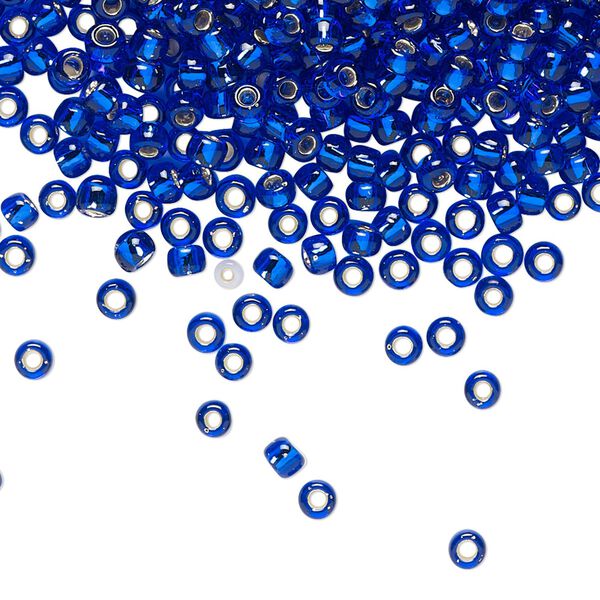 Seed bead, TOHO BEADS®, glass, pkg/7.5g, #8 round, transparent silver-lined cobalt (TR-08-28). image number 0