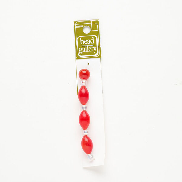 Bead 1pkg4 handblown glass, 11-13mm round / 19x12mm-20x13mm oval, assortment translucent red image number 0