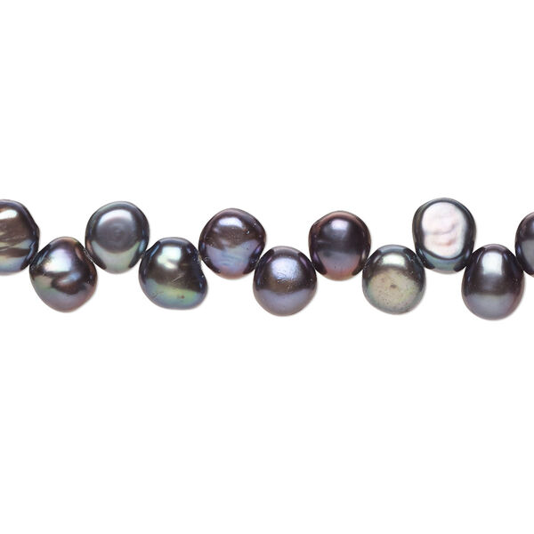 Pearl, cultured freshwater (dyed), peacock, 5-6mm top-drilled flat-sided round with 0.6mm hole, B grade. Sold per 15.5-16 inch strand. image number 0