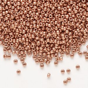 Seed bead, Miyuki, glass, pkg/25g, #11 rocaille, opaque copper-plated, (RR-187).