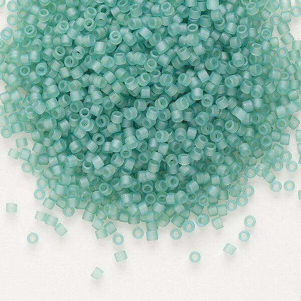 Seed bead, Delica®, glass, pkg/250g, #11 round, translucent matte glazed luster sea glass green (DB-0385). image number 0