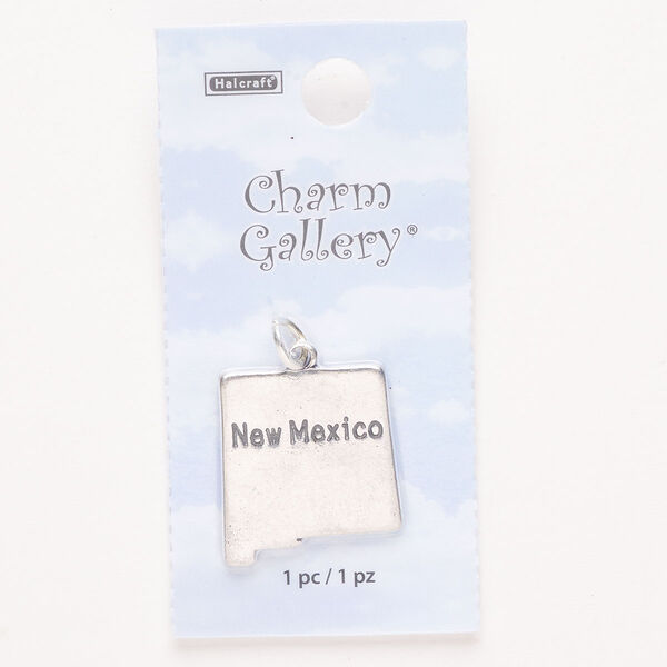 Charm, steel and enamel, pkg/1, silver finish and black, 22x21mm with "New Mexico." image number 0