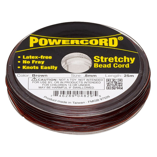 Cord, Powercord®, elastic, brown, 0.8mm, 8.5-pound test. Sold per 25-meter spool. image number 0