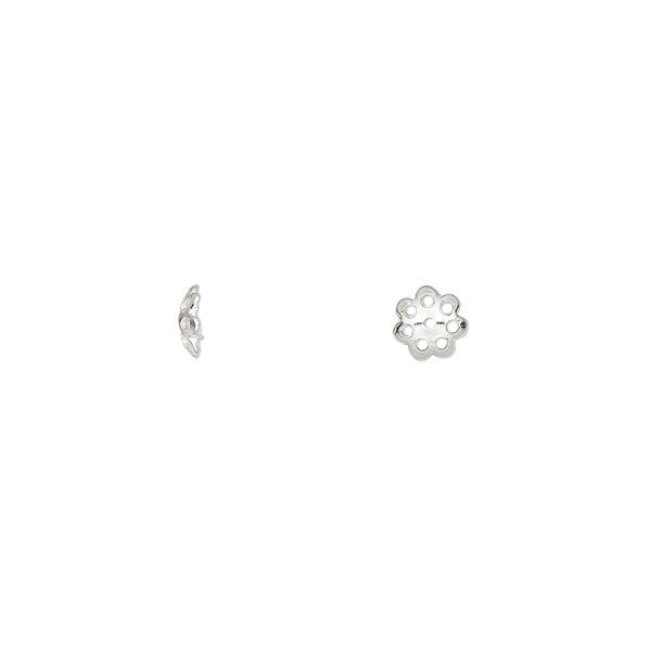 Bead cap, sterling silver, 5x1.5mm flower, fits 4-6mm bead. Sold per pkg of 25. image number 0