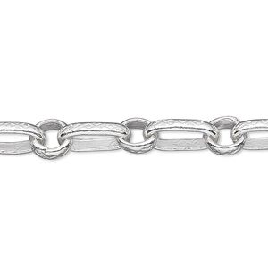 Chain 1pkg1 sterling silver long & short, 7mm engraved textured oval, Hill Tribes 2 foot unfinished
