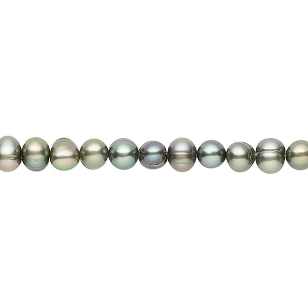 Pearl, cultured freshwater (dyed), green, 4-5mm semi-round, C- grade, Mohs hardness 2-1/2 to 4. Sold per 15-1/2" to 16" strand. image number 0