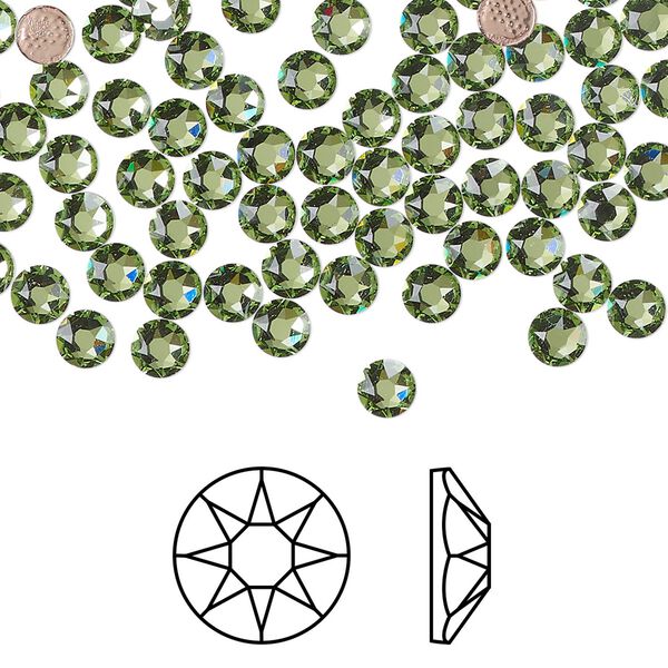 Flat back 144pk peridot foil back, Crystal Passions® hotfix rhinestone Regenerated 3.8-4mm round SS16 2078 image number 0