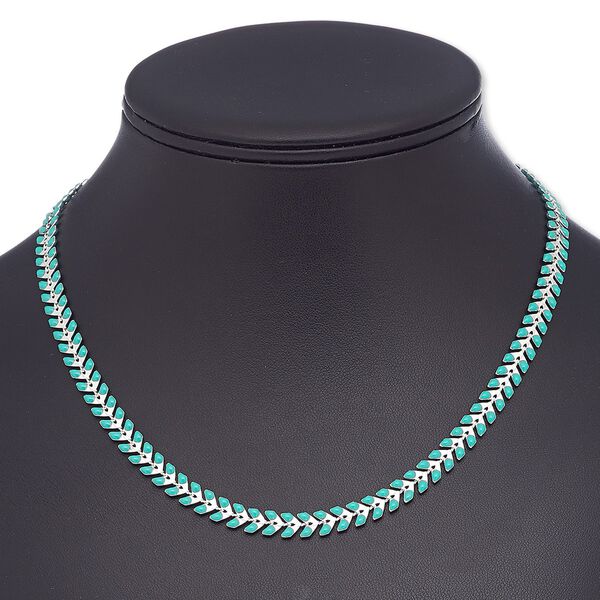 Necklace, epoxy and silver-plated brass, turquoise green, 6.5mm wide with wreath design, 18 inches with 2-inch extender chain and lobster claw clasp. Sold individually. image number 0