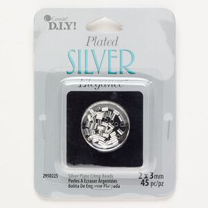 Crimp 1pkg45 brass 3x2mm tube, silver plate