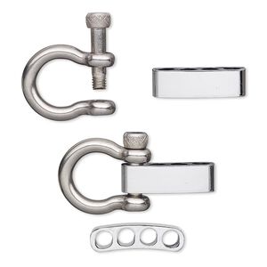 Clasp, adjustable anchor shackle, chrome-plated stainless steel and brass, 50x26mm with 4 holes, 5.5mm inside diameter. Sold individually.