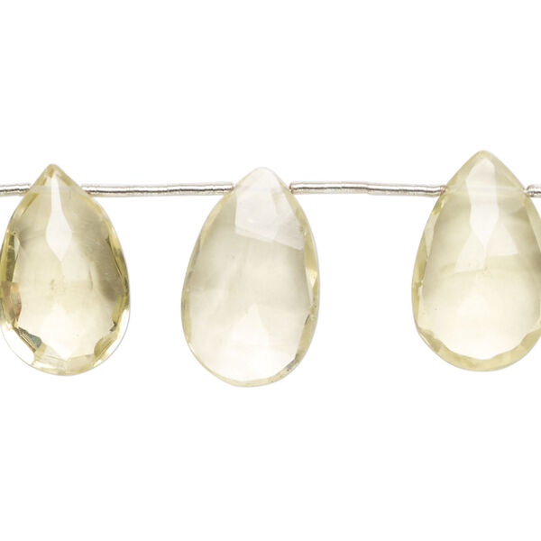 Lemon quartz 1pkg13, hand-cut top-drilled faceted puffed teardrop bead 16x10mm-20x12mm image number 0