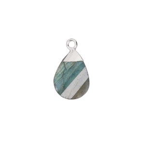 Labradorite / sterling silver 1pkg1, electroplated hand-cut flat faceted twisted teardrop drop natural 13x9mm