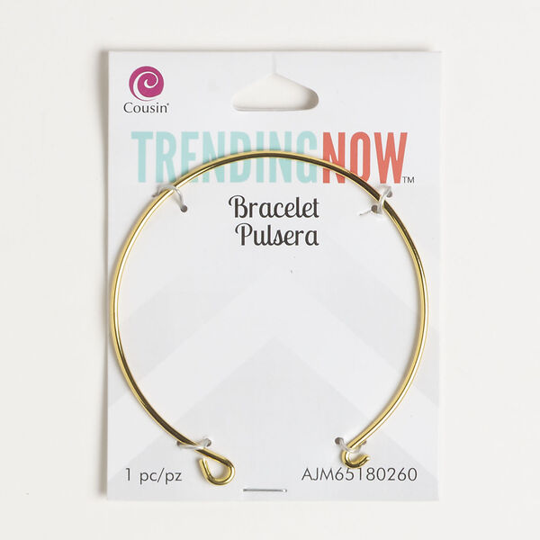 Bracelet, adjustable bangle 1pkg1, gold-finished steel, 2mm wide with hook&eye clasp, 7-1/2 inches. image number 0