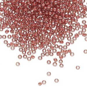 Seed bead, TOHO BEADS®, glass, pkg/7.5g, #11 round, translucent luster mauve-lined rose (TR-11-291).