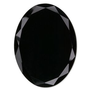 Black onyx 1pkg1, calibrated faceted oval cab 40x30mm