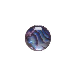 Cabochon, paua shell (coated / dyed), purple, 15mm calibrated round, Mohs hardness 3-1/2. Sold per pkg of 4.