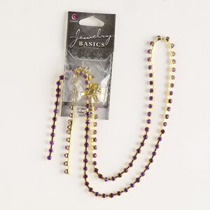 Cupchain, silver-finished brass and glass, purple, 3mm wide, 22 inches with (8) connectors. Sold individually.