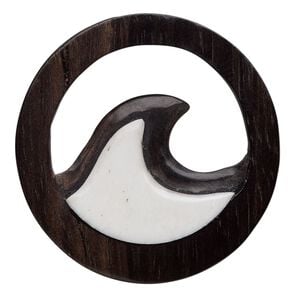 Focal, arang wood and bone (bleached), 34mm hand-carved single-sided cutout wave. Sold individually.