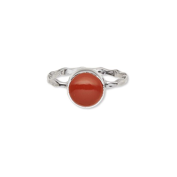 Ring, sterling silver and carnelian (dyed / heated), 9mm round, size 7. Sold individually. image number 0