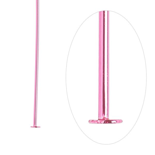 Head pin, electro-coated brass, pink, 2 inches, 21 gauge. Sold per pkg of 10. image number 0