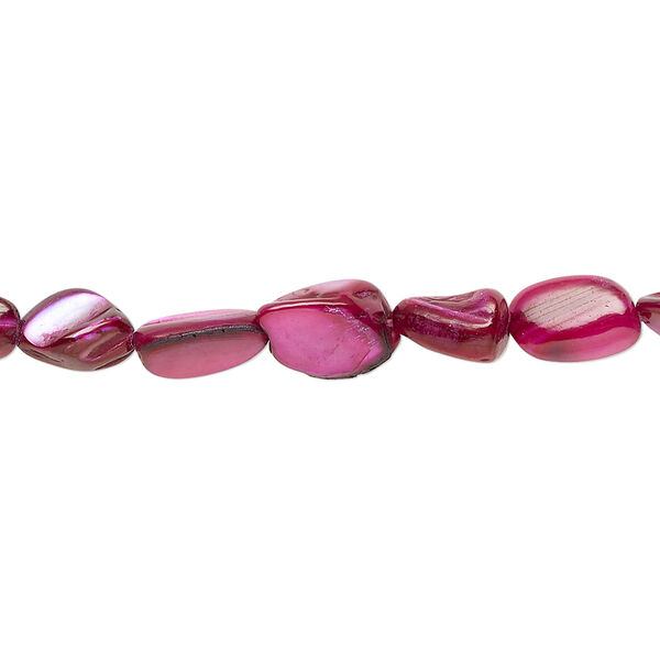 Bead, mother-of-pearl shell (dyed), deep magenta, small to large pebble, Mohs hardness 3-1/2. Sold per 30-inch strand. image number 0