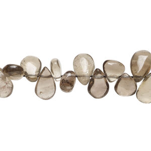 Smoky quartz 1pkg1, hand-cut top-drilled puffed teardrop bead, 13 inch 6x5mm-12x8mm