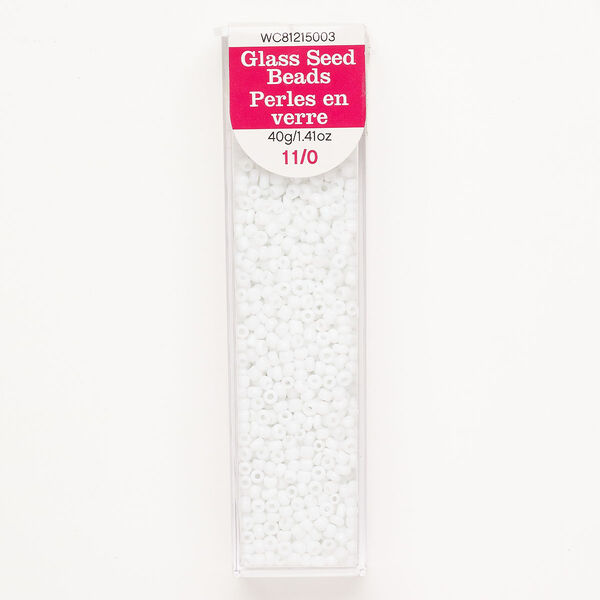 Seed bead glass 1pk #11 round, opaque bright white, 40 gram image number 0