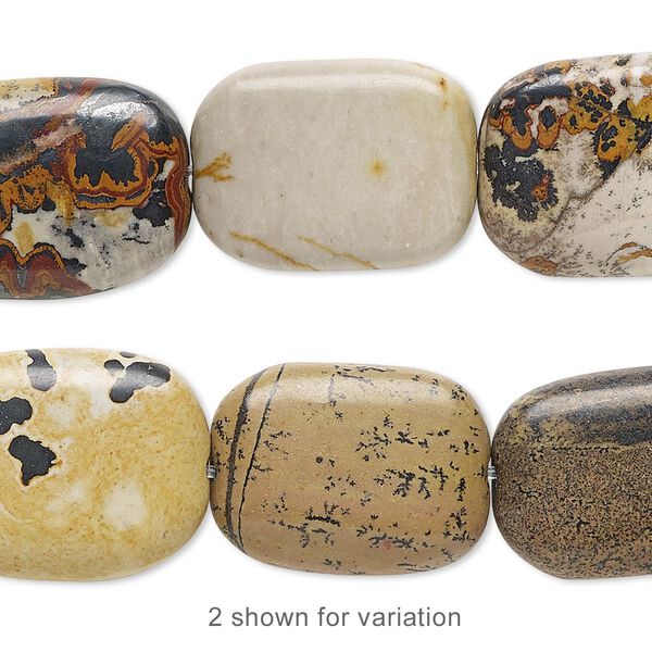 Bead, landscape stone (natural), 20x15mm flat pillow, B grade, Mohs hardness 3-1/2 to 4. Sold per 15-1/2" to 16" strand. image number 0