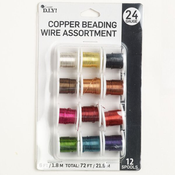 Wire assortment, copper,mixed colors, round, 24 gauge. Sold per pkg of (12) 6-foot mini-spools. image number 0