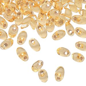 Seed bead, Miyuki, glass, pkg/10g, 7x4mm long magatama, transparent silver-lined light gold (LMA-3).