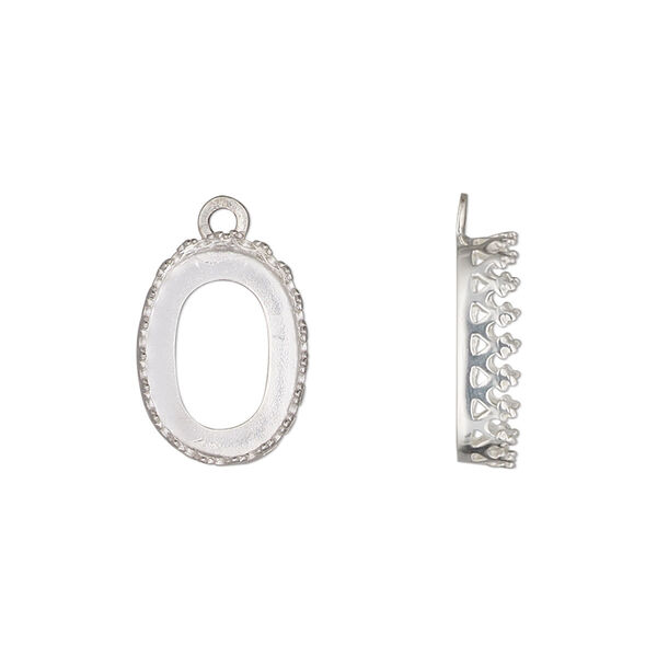 Drop, sterling silver, 15.5x11.5mm oval with filigree edge and open back with 14x10mm oval cabochon bezel setting. Sold individually. image number 0