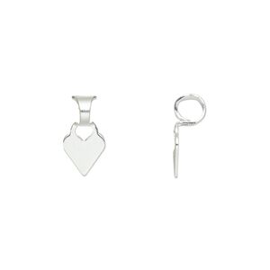 Bail, glue-on, silver-plated brass, 13.5x7mm with 7mm flat heart base. Sold per pkg of 20.