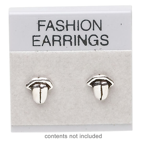 Earring card, flocked plastic, grey and black, 1x1-inch square with "FASHION EARRINGS." Sold per pkg of 100. image number 1