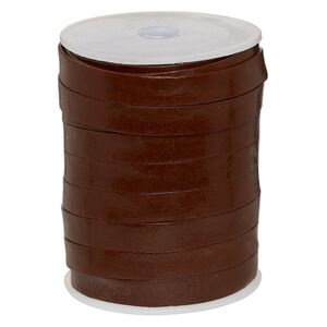 Cord, leather, brown, 12mm flat. Sold per 25-yard spool.