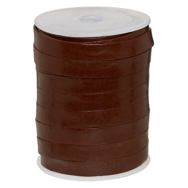 Cord, leather, brown, 12mm flat. Sold per 25-yard spool. image number 0