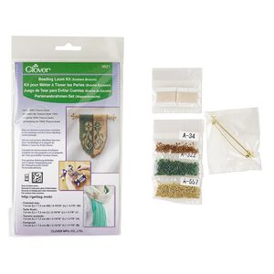 Emblem brooch kit, Clover, glass / polyester / gold-finished brass, assorted colors, 2-15/16 x 2-7/8 inches. Sold per 8-piece kit.