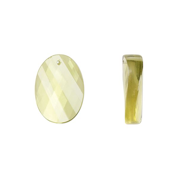 Lemon quartz 1pkg2, hand-cut top-drilled faceted twisted oval bead 16x12mm image number 0