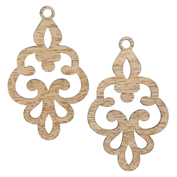 Focal, mango wood (coated), 57x38mm double-sided laser-cut flourish with cutouts. Sold per pkg of 2. image number 0
