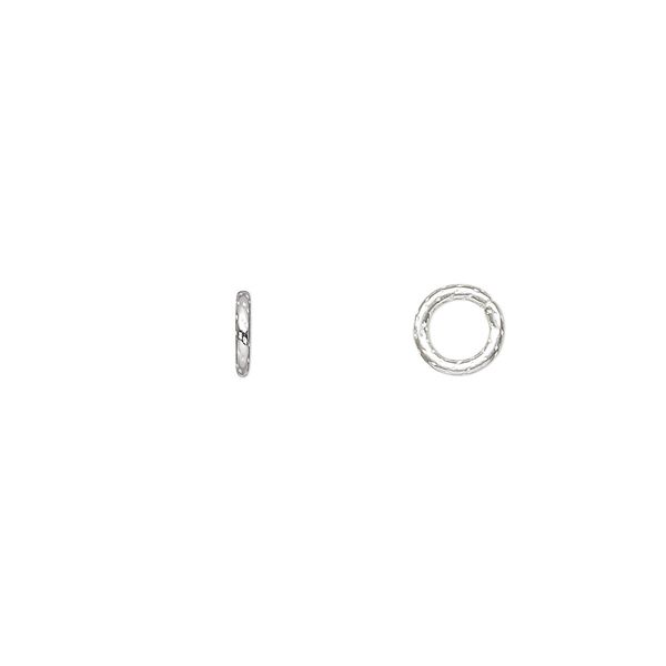 Jump ring, sterling silver, 6mm soldered textured round, 4mm inside diameter, 18 gauge. Sold per pkg of 10. image number 0