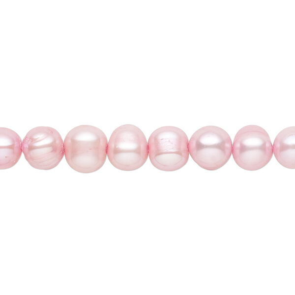 Pearl, cultured freshwater (dyed), pink, 6-7mm semi-round with 0.4-0.6mm hole, D grade, Mohs hardness 2-1/2 to 4. Sold per 14-inch strand. image number 0