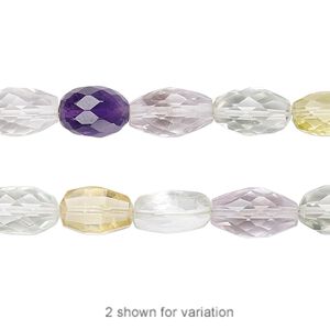 Multi-gemstone 1pkg1, hand-cut faceted puffed oval bead 7 inch 9x6mm-13x7mm