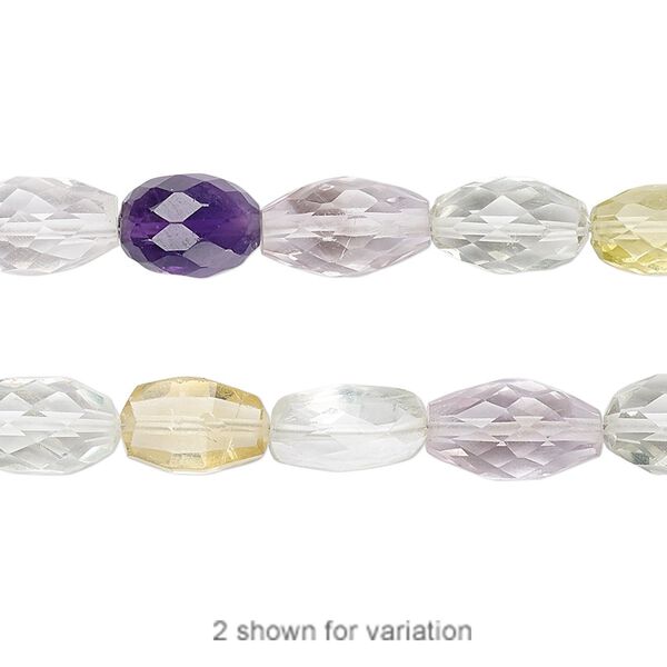 Multi-gemstone 1pkg1, hand-cut faceted puffed oval bead 7 inch 9x6mm-13x7mm image number 0
