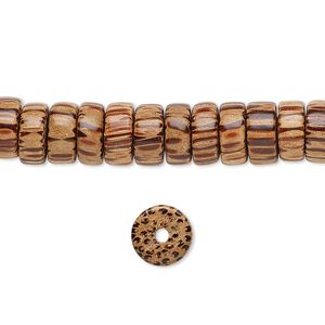 Bead, coconut palm wood (waxed), 8x3.5mm hand-cut rondelle. Sold per 15-1/2" to 16" strand.