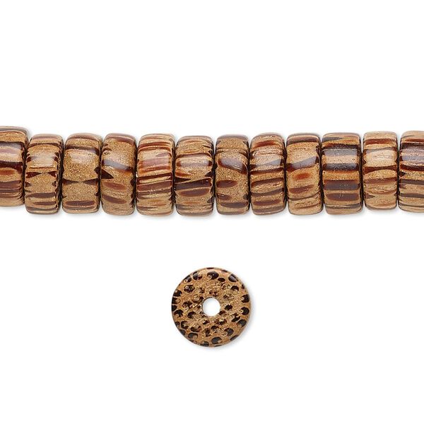 Bead, coconut palm wood (waxed), 8x3.5mm hand-cut rondelle. Sold per 15-1/2" to 16" strand. image number 0