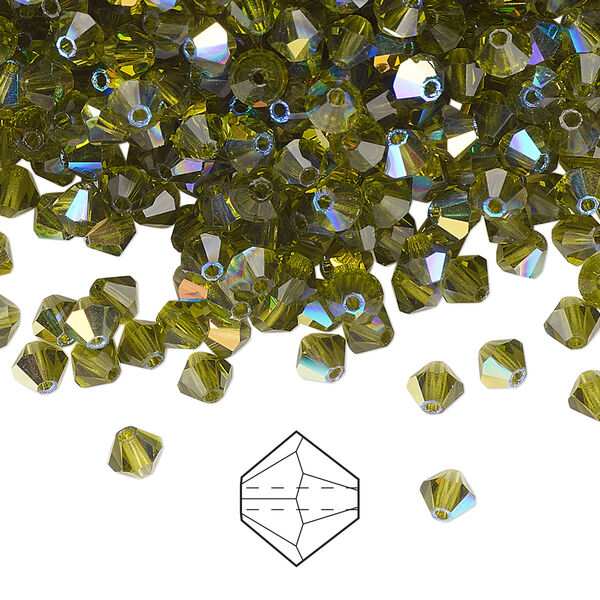 Bead 48pk olivine AB, Preciosa Czech crystal 4mm bicone image number 0