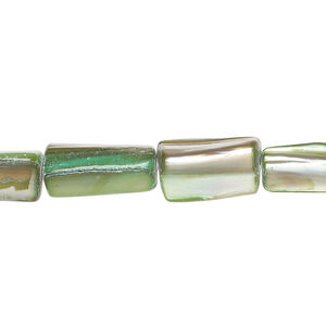 Mother-of-pearl shell 1pkg1, stick bead 14 inch kelly green 13x5mm-16x9mm