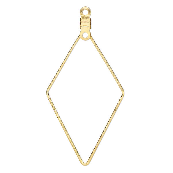Beading hoop, gold-plated steel, 44x23mm single-sided open diamond with notched design and closed loop. Sold per pkg of 10. image number 0