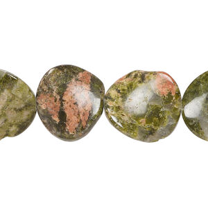 Unakite 1pkg1, twisted flat round bead natural, 15 inch 16mm